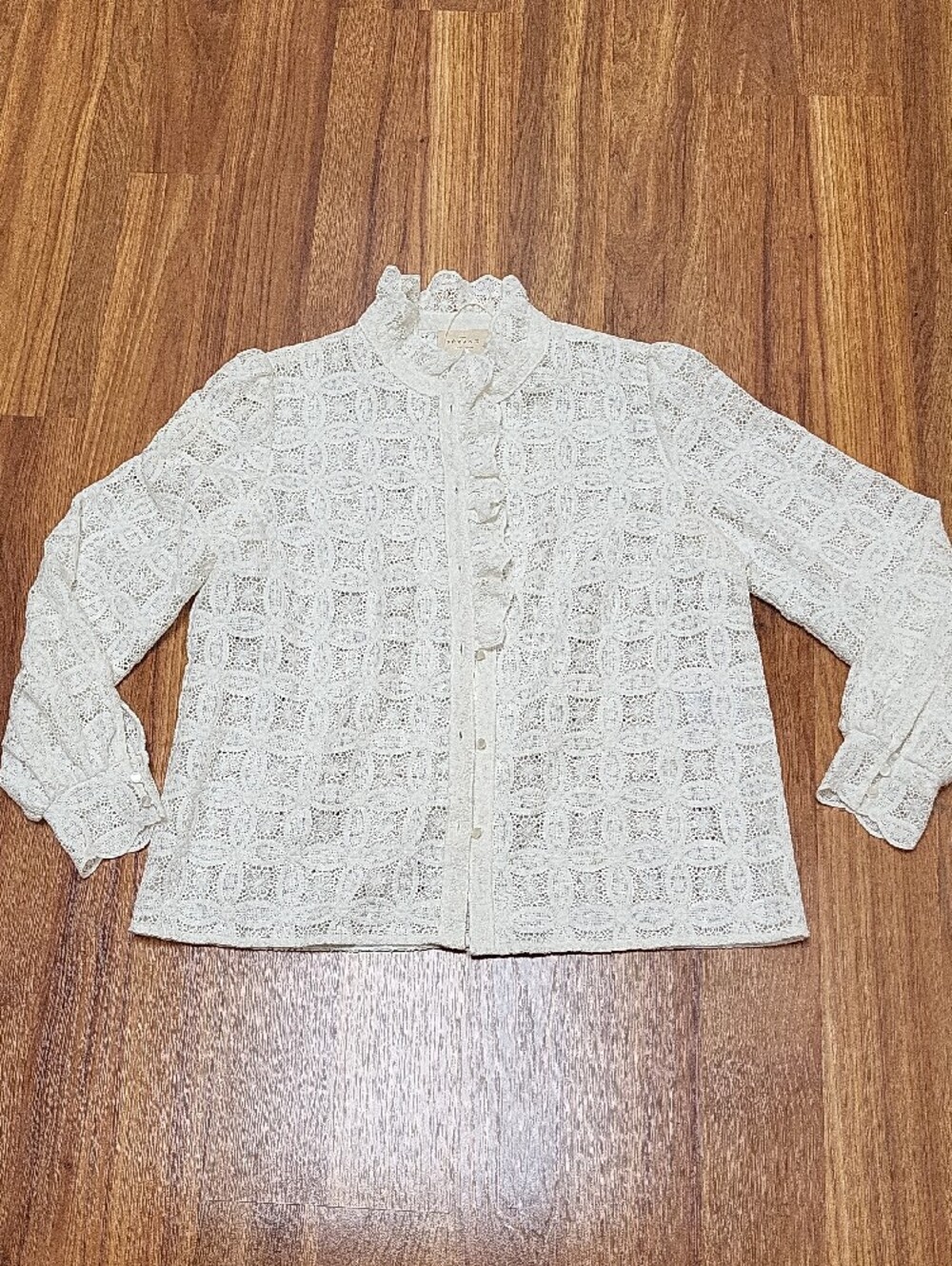 Sezane Ivory Crochet Ruffle-Trim Button Blouse